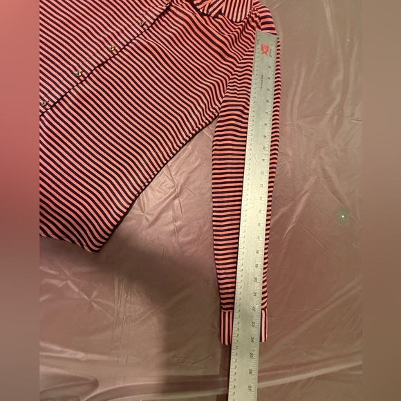 Banana Republic 100% Silk Coral Pink/Navy Blue Striped Button Down Shirt Size XS - Picture 9 of 10